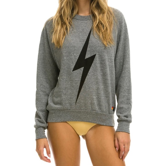 NWT Aviator Nation Bolt Crew Sweatshirt - Heather Grey - Picture 1 of 6